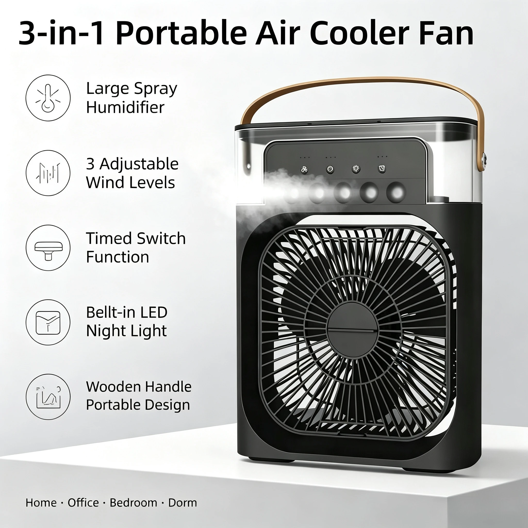 Portable Mini Air Conditioner Fan 3-in-1 Humidifier LED Night Light Timing Spray Cooling Fan For Dorm Office Bedroom Desktop