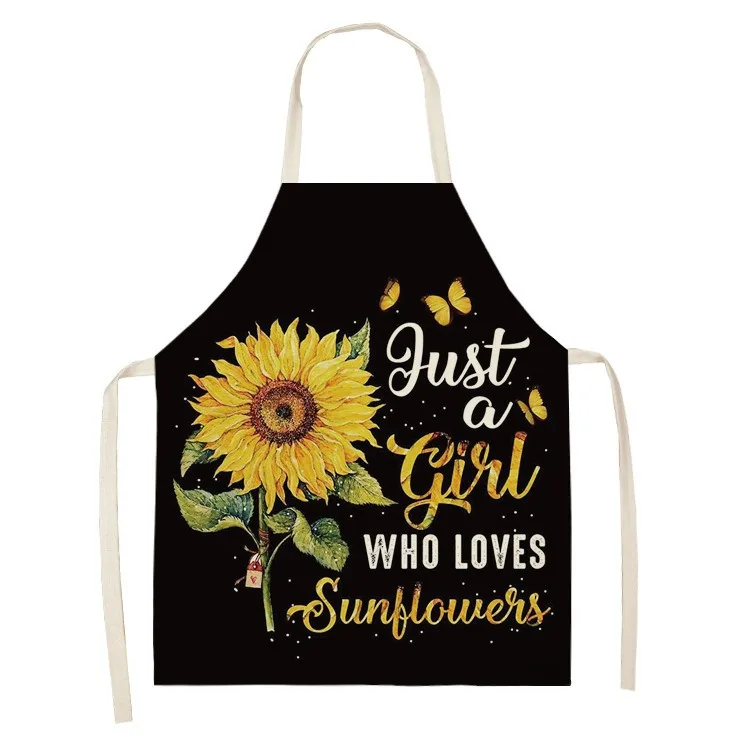 Creative sunflower pattern sleeveless apron for kitchen cooking oil-proof linen bib for adults and children printed apron