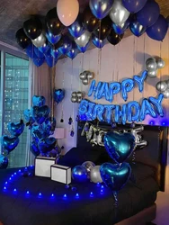 Blue birthday party decorations set with blue happy birthday balloons banner suitable for blue theme birthday party supplies