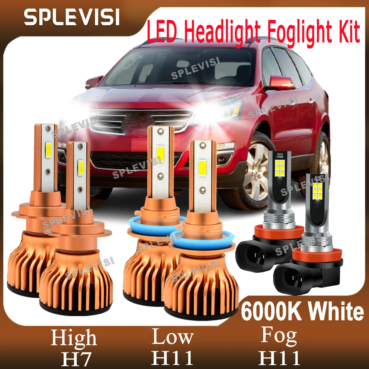 

Auto Lamp Pure White Lights Headligth High Low Beam Foglight Kit For Chevy Traverse 2013 2014 2015 2016 2017 2018 Plug And Play