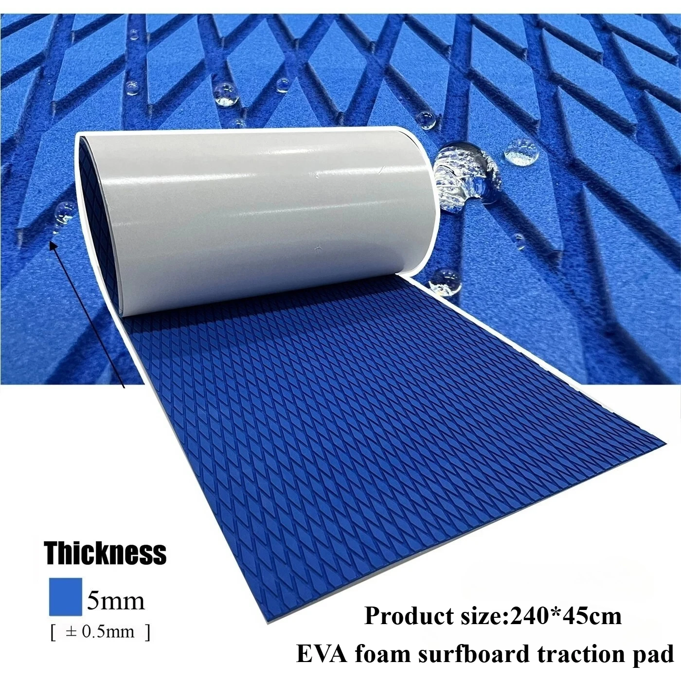 

240x45cm Diamond EVA Foam Surfboard Traction Pad Non-Slip Deck Grip Mat Self Adhesive Tail Pad for Surf SUP Skimboard Boat Kayak
