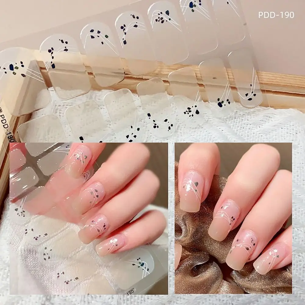 

Waterproof 14Strips Gel Nail Stickers Floristic Semi Cured Gel Nail Polish Strips Full Cover Nail Patch DIY Nail Art Making