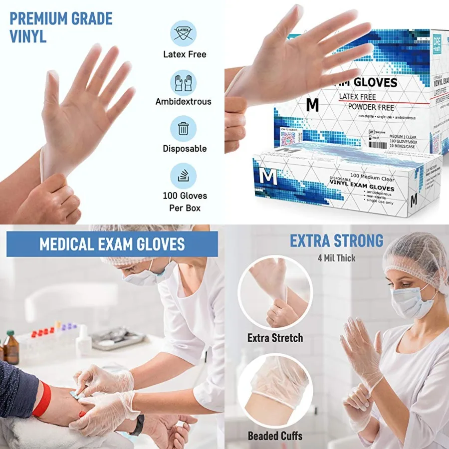 

Powder Free Disposable Gloves, [0 Count] - 4 Mil Clear Vinyl Gloves- Extra Strong, 4 Mil Thick - Latex Free, Food Safe, Medical