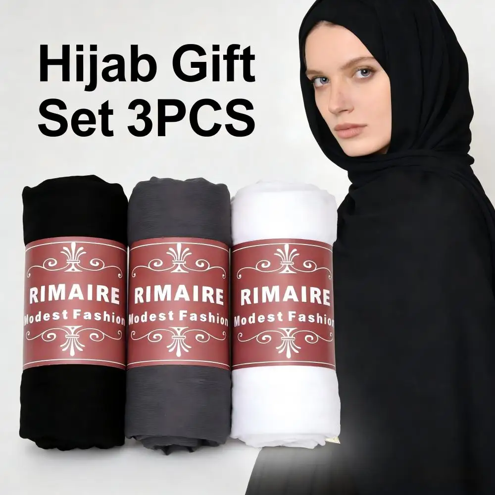 

RIMAIRE Cutton Hijab Set 3PCS Hijabs For Woman Turban Femme Headscarves Hijab Islamic Gifts 3 Colors/Set