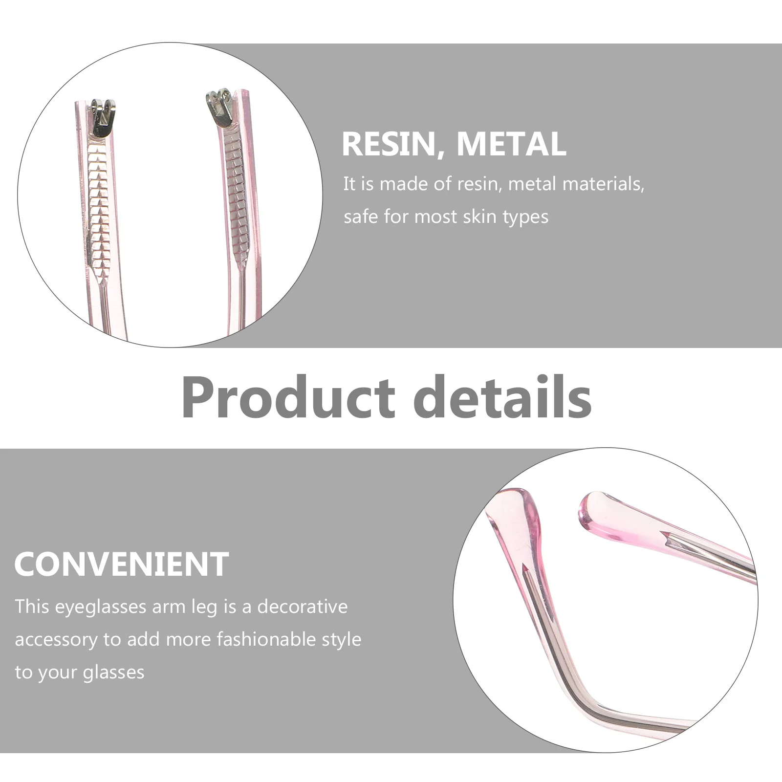 

Eyeglasses Repair Kit Pink Resin Temples Durable Metal Replacement Parts Universal Glasses Arm Suitable Women Men Sunglasses