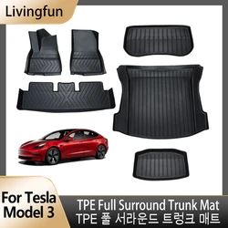 Full Sets Plain TPE Trunk Frunk Mats For Tesla Model 3 2020 2021 2022 All-Weather Cargo Liners Boot Lower Compartment Mats