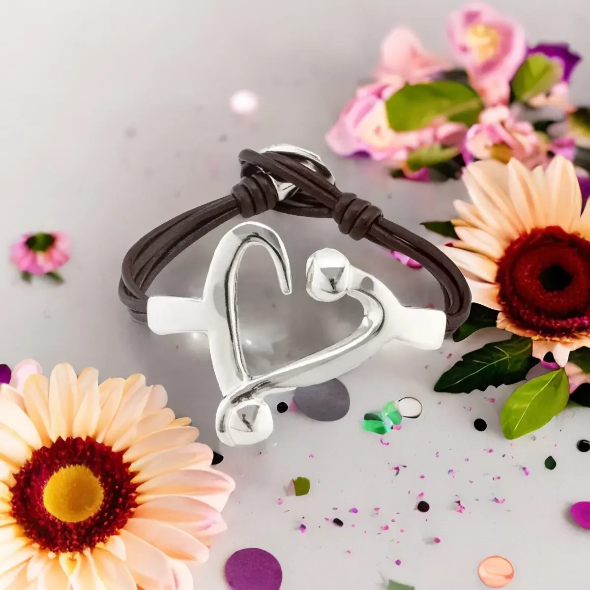 

Top New Fit UNO DE 50 Fashion Electroplated 925 Silver Charm, Leather Cord Heart Shaped Bracelet, Popular Jewelry Gift