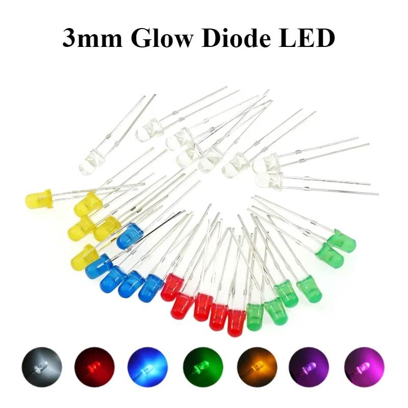 

20/50/100Pcs/lot 3mm LED Diode F3 White Prussian Green Emerald Green Red Blue Yellow Orange Pink Purple DIY Light Emitting Diode