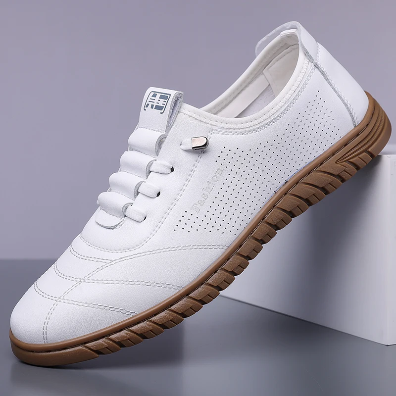 

Mens Leather Casual Shoes Breathable Lightweight Summer Slip Resistant Walking Shoes for Work Commute