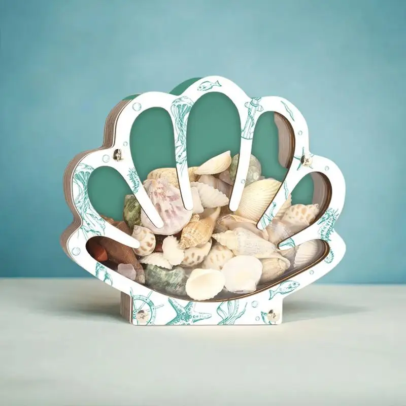 Seashell Display Case Portable Seashell Display Decorative Wooden Clear Portable Holder For Exhibiting Kids Beach Outings