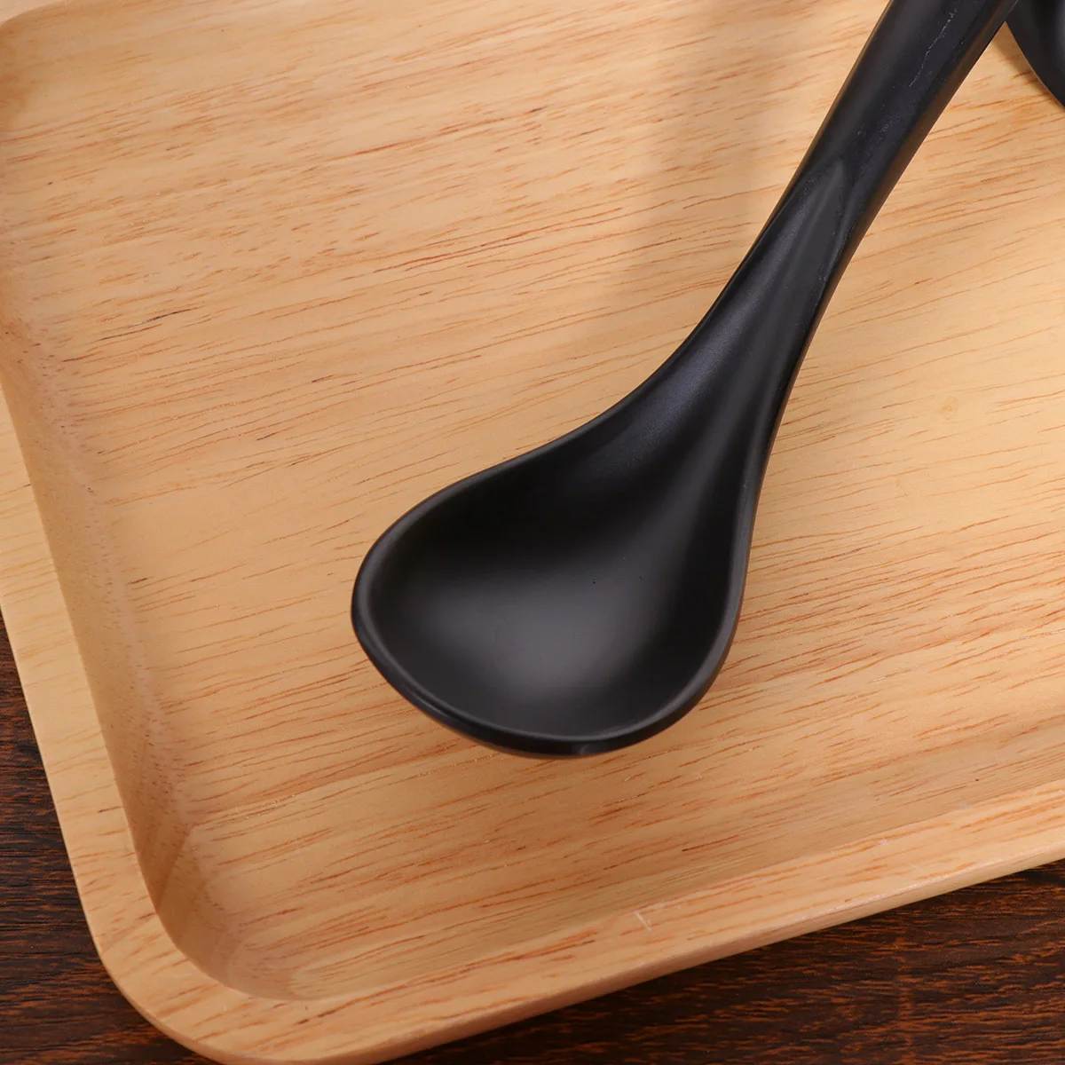 

6pcs Black Soup Spoon Melamine Odorless Commercial Flatware For Restaurant Home Tableware Serving Wonton Miso Dish