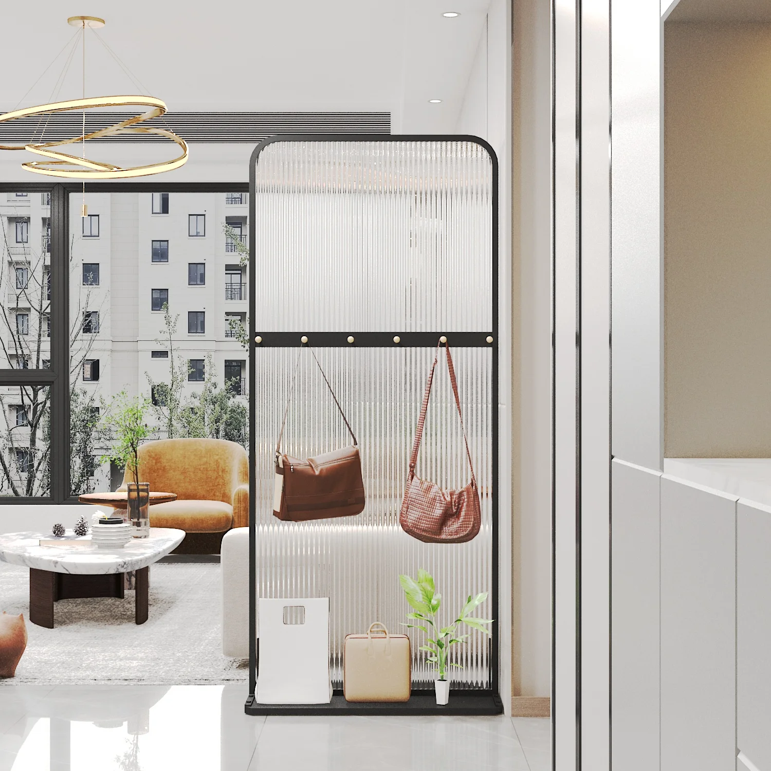 Home removable Changhong glass screen partition, living room entrance shielding, hanging clothes, hats, bags, shelves 2024 new m