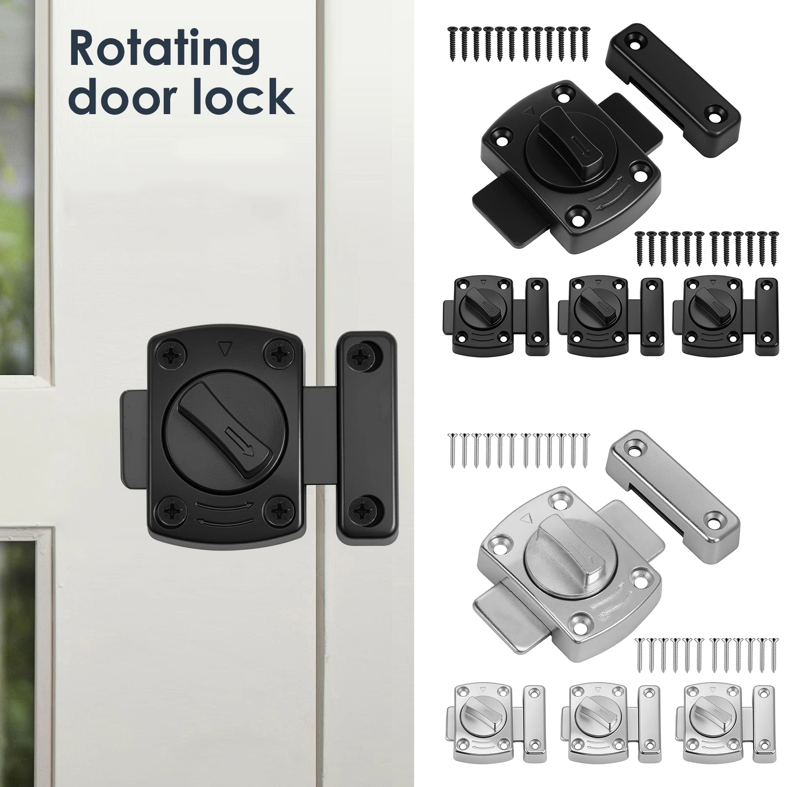 

4Pcs Home Security Latch Zinc Alloy Anti Pick Rotate Bolt Universal Cabinet Door Privacy Lock Left & Right Door Thickened Buckle