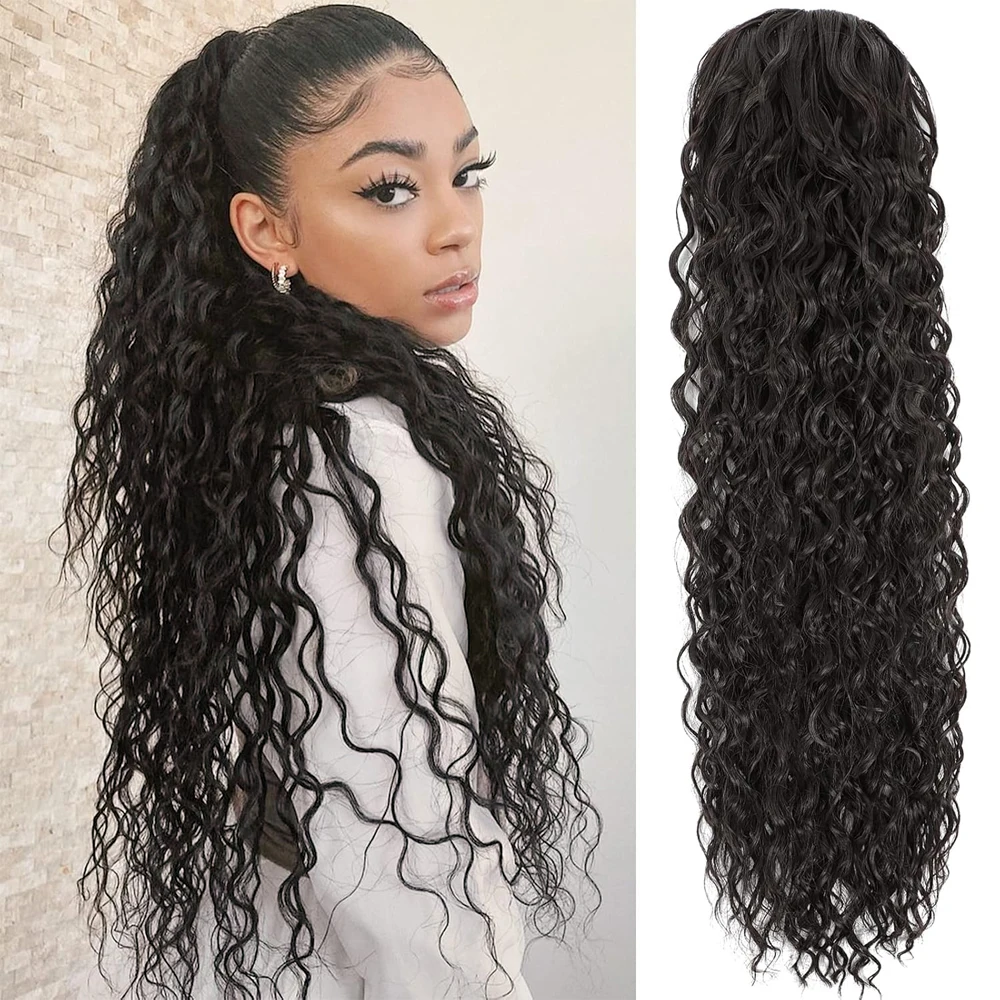 

Deep Wave Curly Drawstring Ponytail 100% Real Human Hair Brazilian Remy Ponytail Clip In Extensions Pony Tail Natural Color 100g