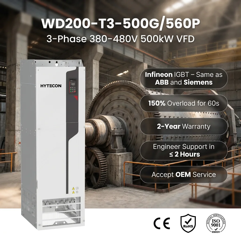 CE Certified 500kW Frequency Converter WD200-T3-500G/560P AC Drive 3 Phase 380-480V VFD Inverter for Intelligent Factory