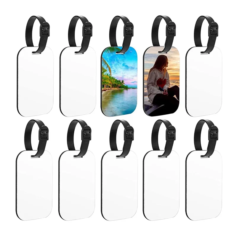 Hot sale 10PCS Sublimation Blank Luggage Tags White Blank Travel Bag Baggage Tags with Strap Double Sided Suitcase Label Tag