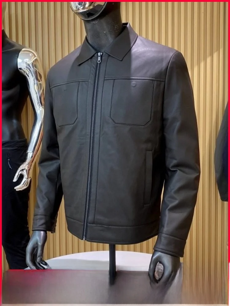 

Мужская высококачественная деловая куртка-пуховик из ультра-кожи с гусиным пухом, стеганая, теплая, ветрозащитная, на молнии, с длинными рукавами