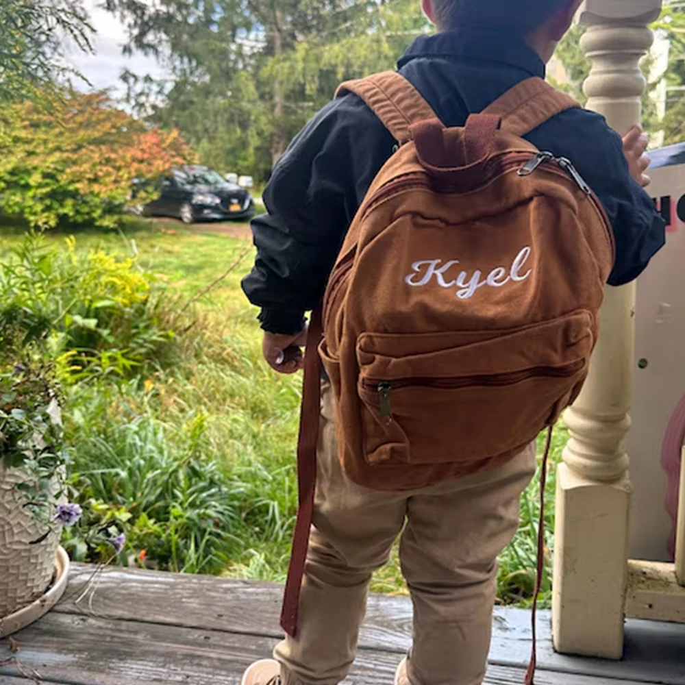 

Custom Canvas Backpack Embroidered Name Kids School Backpack Children's Day Party Gifts Birthday Bags with Personalized Name