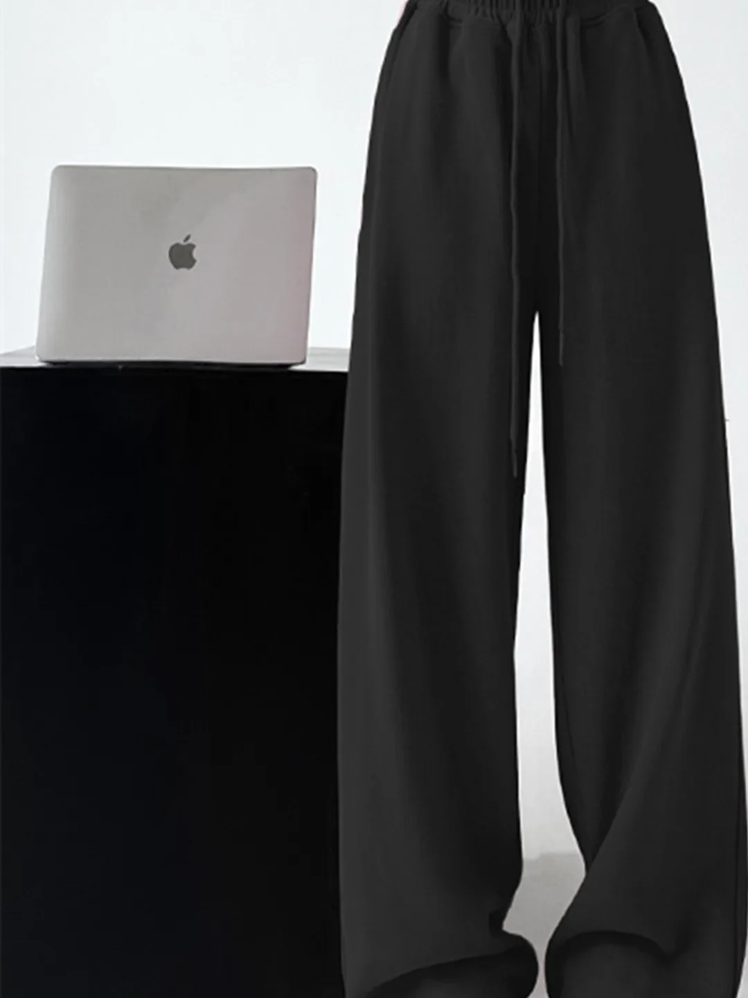 Cintura alta perna larga calças esportivas femininas solto ajuste branco ey primavera outono novo sle assimétrico comute sle calças compridas