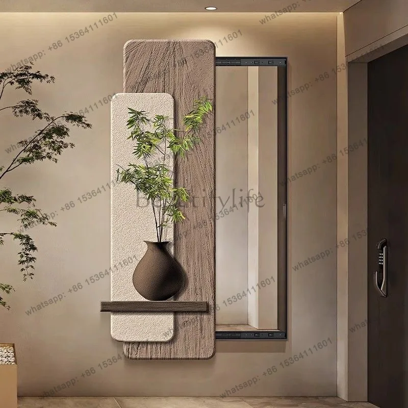 Wabi-sabi wind bedroom full-body mirror simple light luxury green plant hidden full-length mirror push-pull, decorative painting