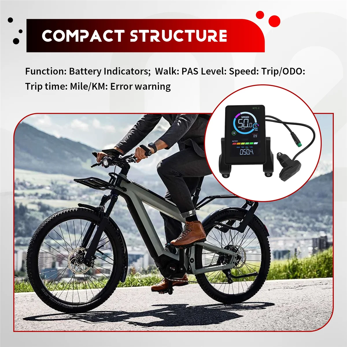 

SCLS M7C-2 Electric Bike LCD Display Meter 24V 36V 48V 60V E Scooter LCD Panel with USB UART for Mountain Electric Bike 5PIN
