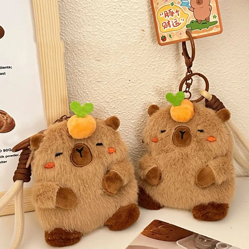 Monedero de capibara de dibujos animados divertidos, juguetes de peluche, llavero de muñeco de peluche, billetera pequeña, bolsa de conejillo de indias suave, colgante, decoración para mochila