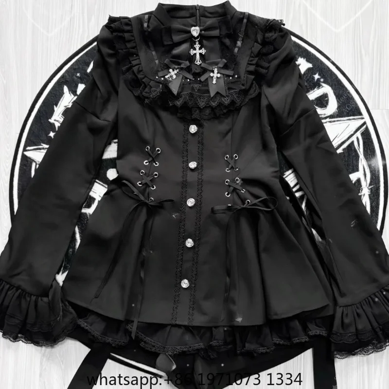 Women's Gothic Vintage Lace Patchwork Lolita Style Set Elegant Cute Girl Fashion Long Sleeve Dresses Japanese Sweet Y2k Clothing
