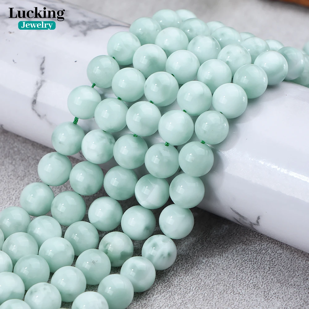 100% Natural Green Angelite Loose Stone Beads For Jewelry Making Bracelet Necklace Accessories 15'' 6 8 10mm