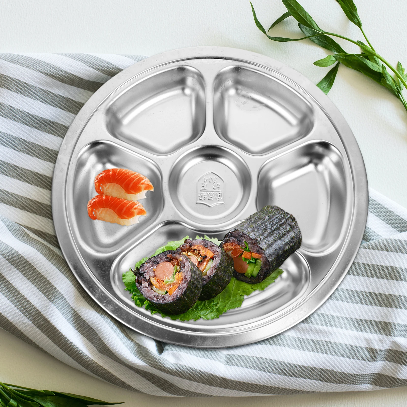 

Stainless Steel Food Plate Compartment Tray Divided Lunch Dishes 304 Grade Practical Camping Hiking Picnic Kitchen Restaurant