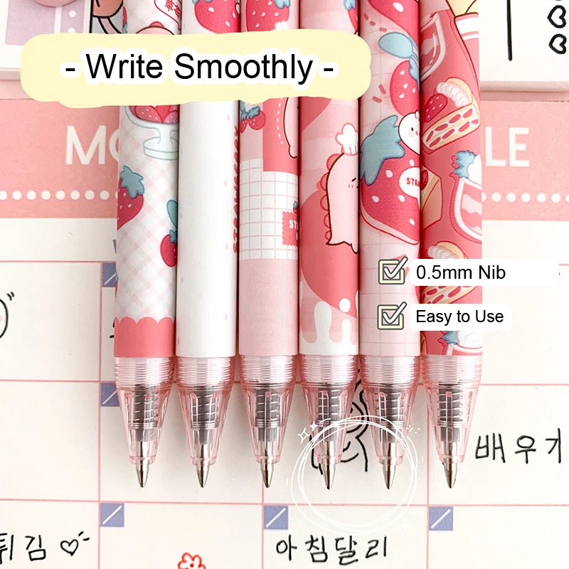 6PCS Strawberry Dinosaur Gel Pens Gel Pens Stationery Sets for Girls Office School Supplies Pens Kawaii Korean Stationery Cute