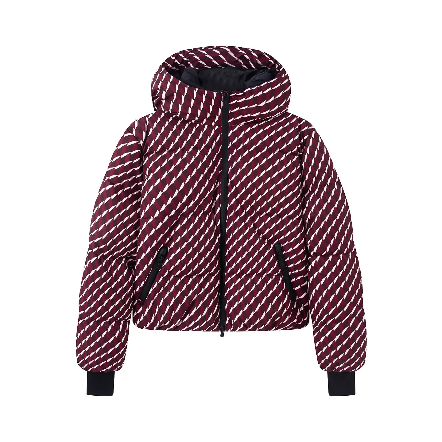 

2026 New Winter Women's Elegant Hooded Zipper Burgundy Skiing Padded Sport Coats Lady Chic Thicken Warm Windproof Jackets Parkas