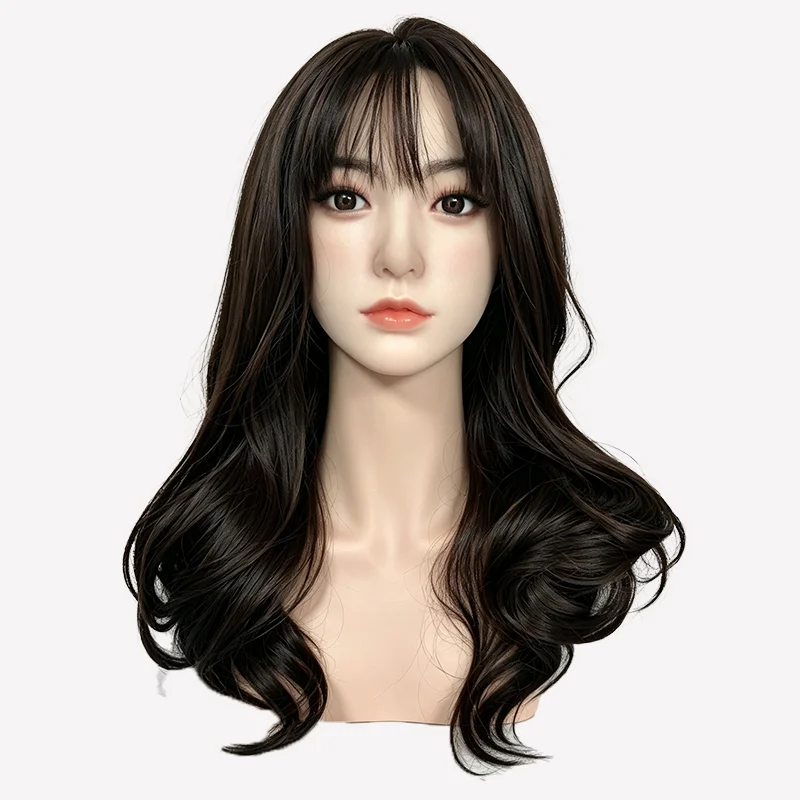 SMVP - Black Long Hair Sexy Women's Head Model, Men's Essential Single Head Adult Toy, Full Silicone Head Model for Collection