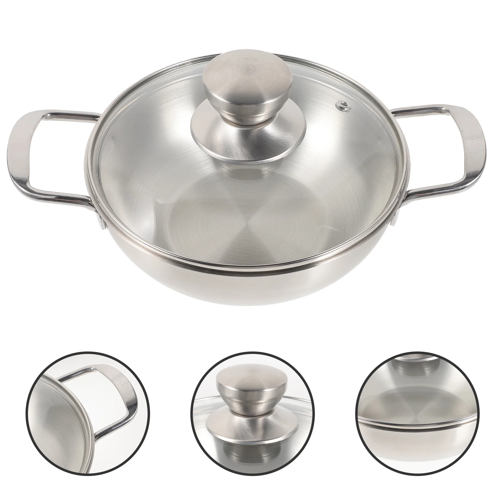 

1pcs Portable Outdoor Cooking Pot Stainless Steel Double Handle Heat Insulated Non-Slip For Hot Pot Shabu Soup Pan Camping