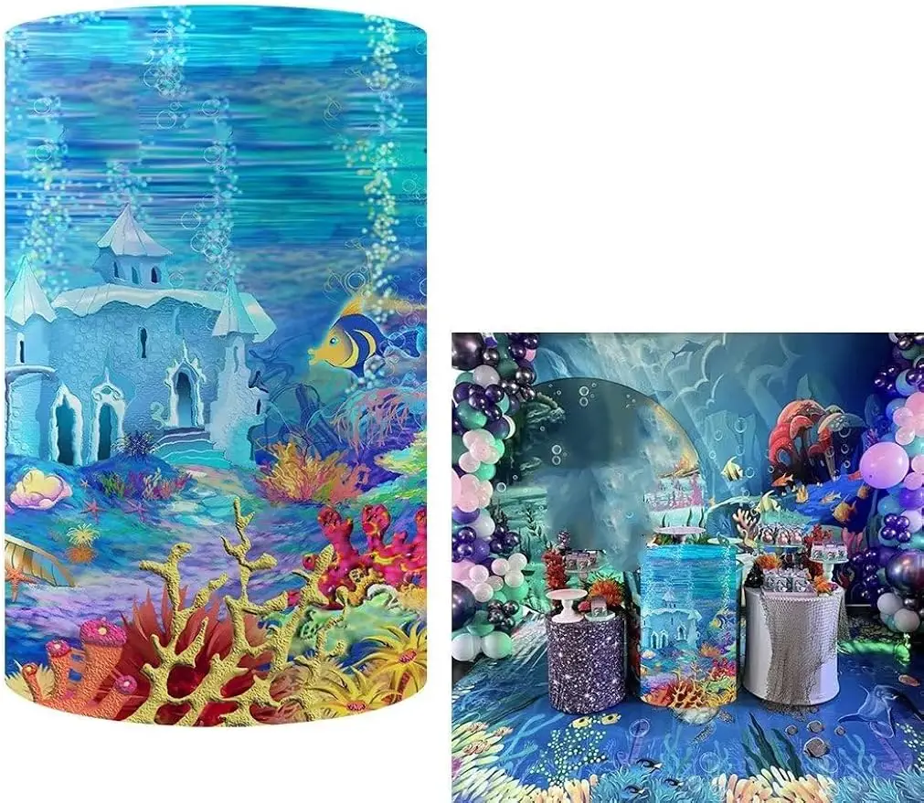 Under The Sea Cylinder Stand Covers Underwater Pedestal Stretchy Fabric Mermaid Birthday Party Favors Decoration