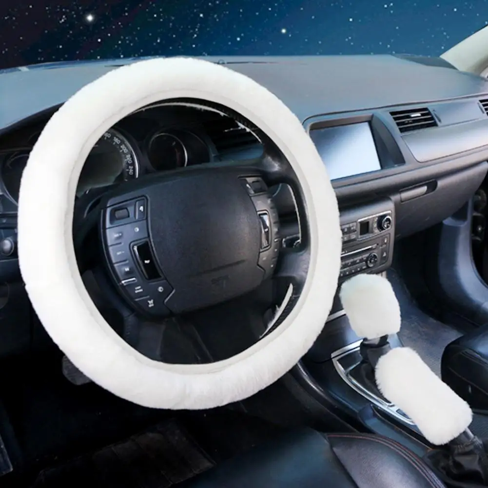 

Car Steering Wheel Cover Comfortable Plush Steering Wheel Cover with Handbrake Gear Lever Covers