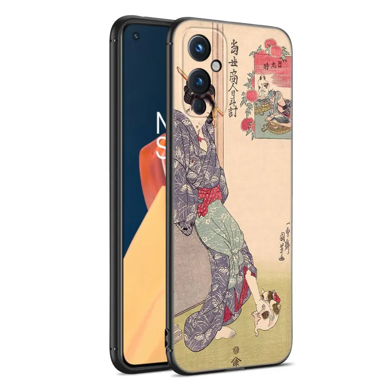 Ukiyo-e Japanese Style Art Black Phone Case For OnePlus 9 10 11 12 ACE 2V Pro 9RT 10T 10R Nord CE 2 3 Lite N10 N20 N30 5G