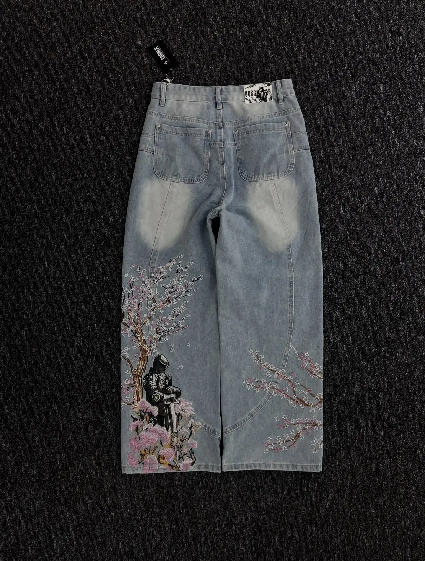 

Y2k Fashion Fallen Knight Embroidery Pants Women Knight Themed Design Wide Leg High Waisted Jeans Comfort Trend Streetwear