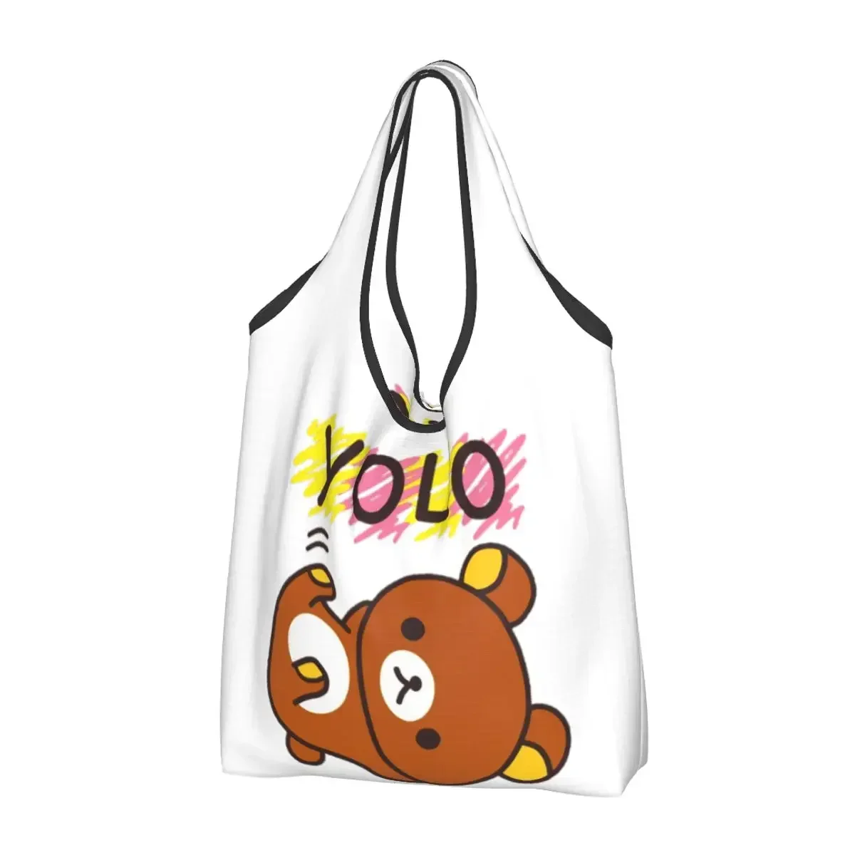 Rilakkuma YOLO Grocery Bag Durable Large Reusable Recycle Foldable Heavy Duty Cartoon Shopping Eco Bag Washable With Pouch