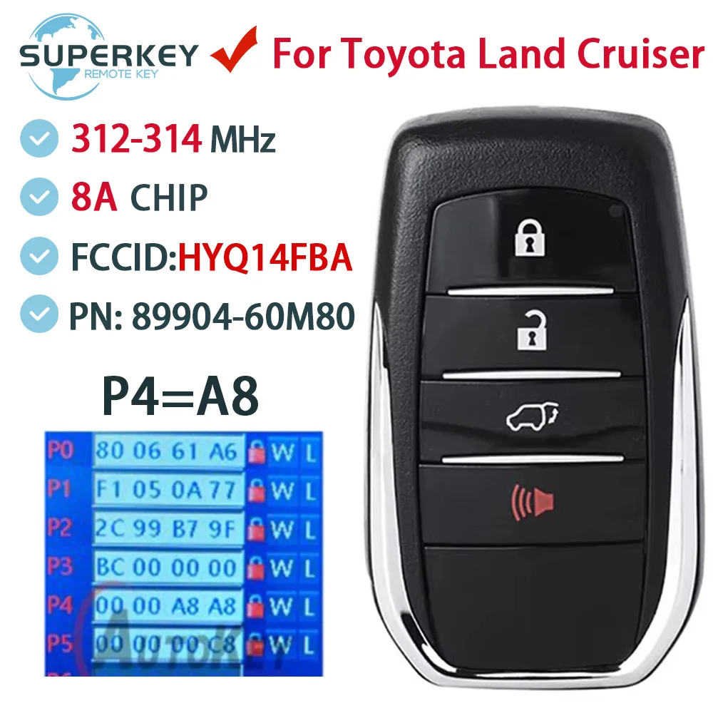 FCCID: HYQ14FBA For Toyota Land Cruiser 2018 - 2019 Remote Control Car Key 8A Chip P4=A8 312 314.3MHz Board 281451-2110