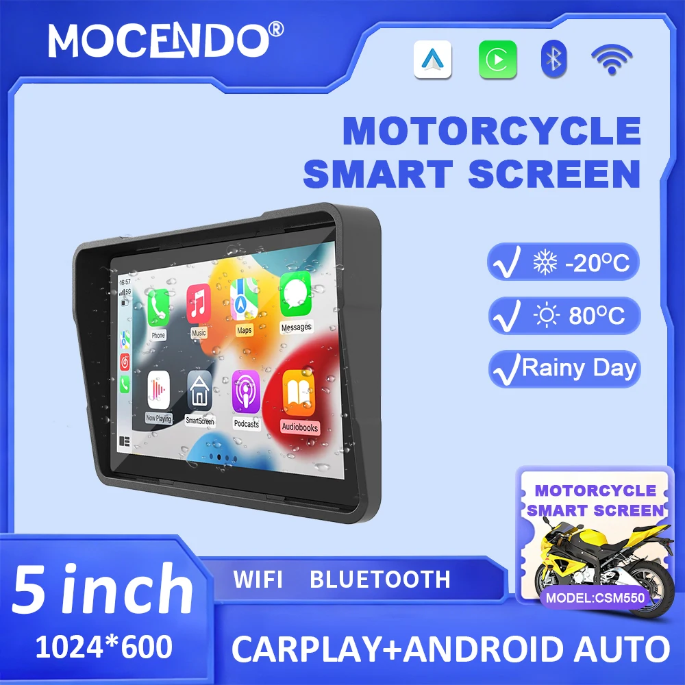 

Portable Motorcycle Dashboard 5' Digital GPS Navigation Display Screen with TPMS Monitor Wireless CarPlay Moto Android Auto