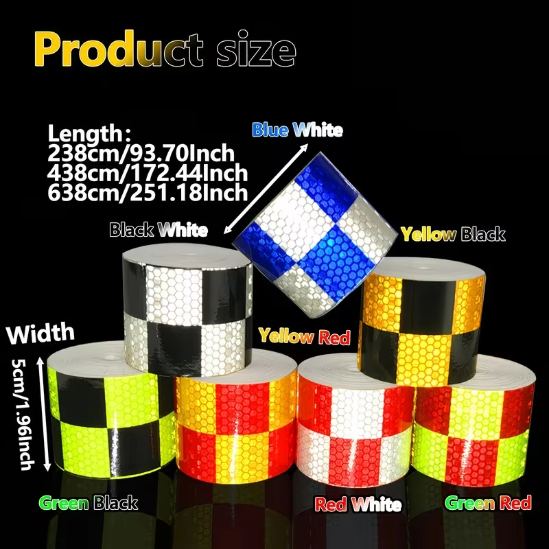 Seven Colors 93.70Inches Heavy Duty Checkered Grid Safety Reflective Tape High Visibility Self Adhesive Wear Resistant Sticker