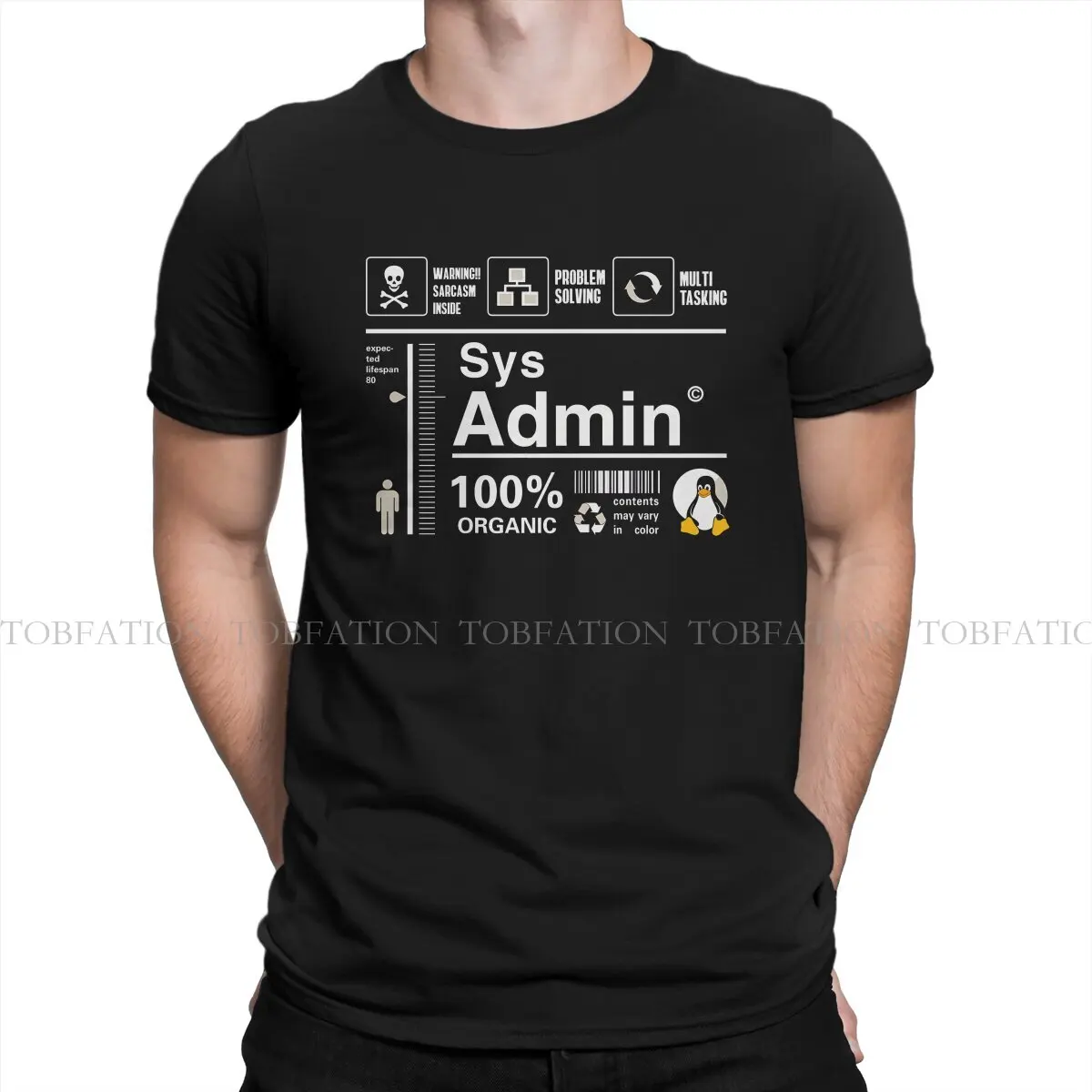 Linux Kit Infographic Sys Admin Penguin Hipster TShirts Computer Cpu Core Men Pure Cotton Streetwear T Shirt Round Neck Big Size