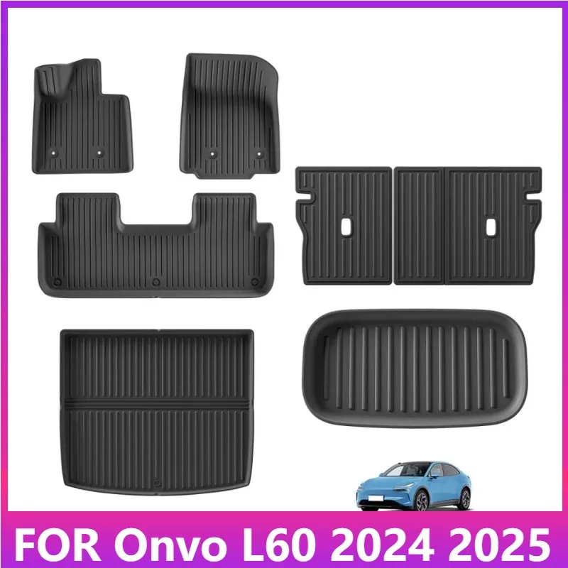 

For Onvo L60 2024 2025 Car Floor Mats Cargo Liner Trunk Pad TPE 3D Foot Mat Waterproof Odorless Tray Set BLACK