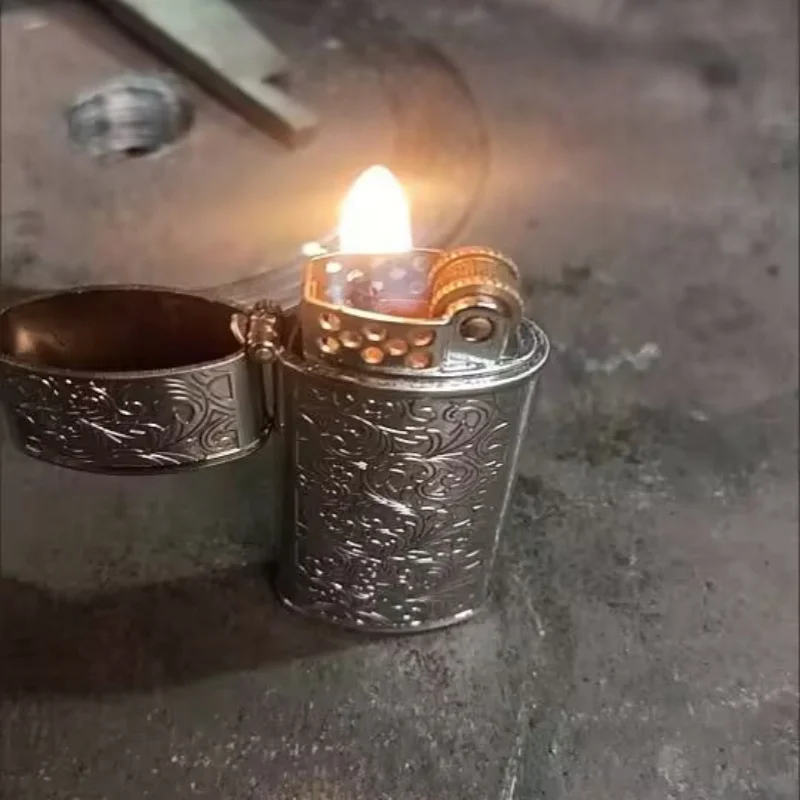 Retro Wheel Lighter 3-Dimensional Carving Pattern Tang Grass Oil Lighter Zinc Alloy Lighters Personalized Creative Men'S Gifts