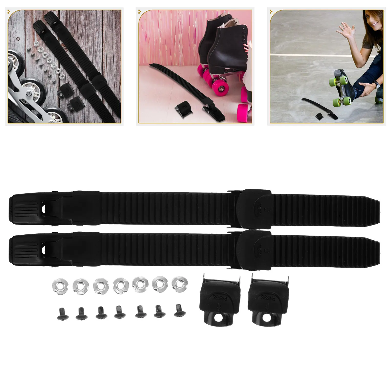 

2Sets Adjustable Roller Skate Buckle Straps Replacement for Inline Quad Outdoor Skates Secure Fastening Quick Release Skating