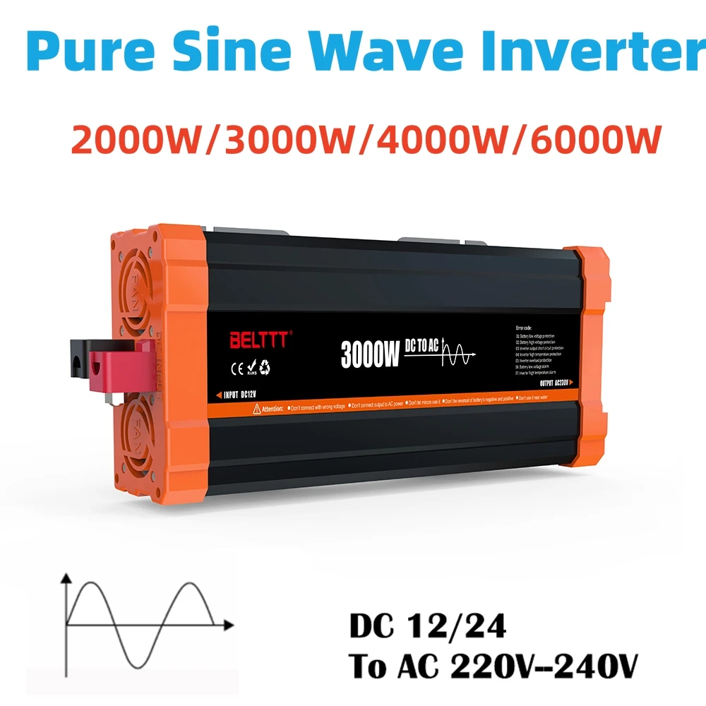 

Solar Panel Inverter 6000W 4000W 3000W 2000W Pure Sine Wave 12V/24V/48V To 220V Car Power Converter LCD Display For RV Truck