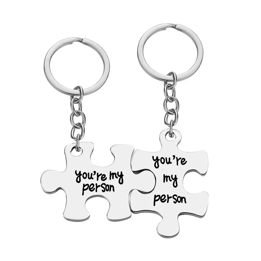 Cute You're My Person Keychain Pendant Couple Lovers Key Chain Keyrings Puzzle Set