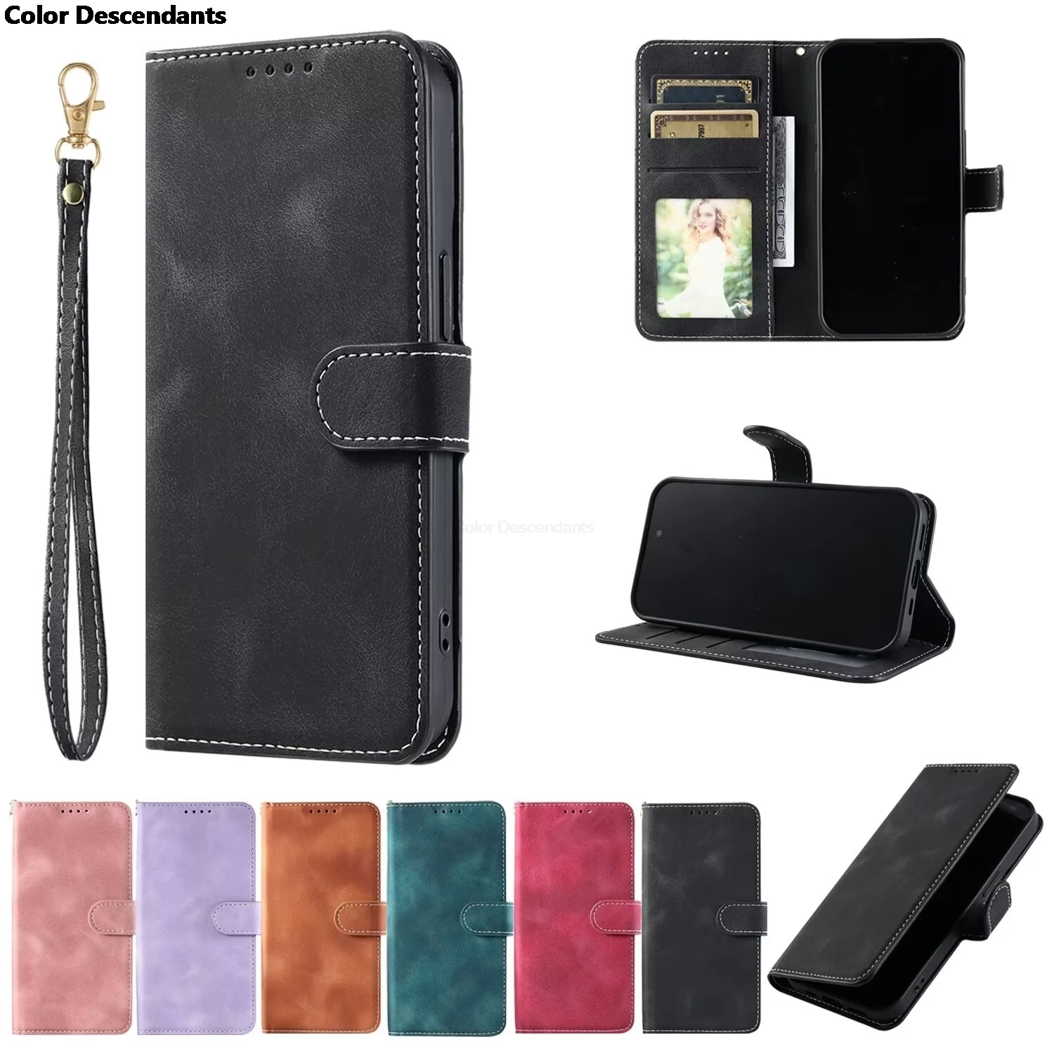 Simple Color Wallet Case For Sony Xperia 10 1 II 5 III IV V VI 2024 1VI 5VI 10VI Card Slots Phone Protect Cover capa