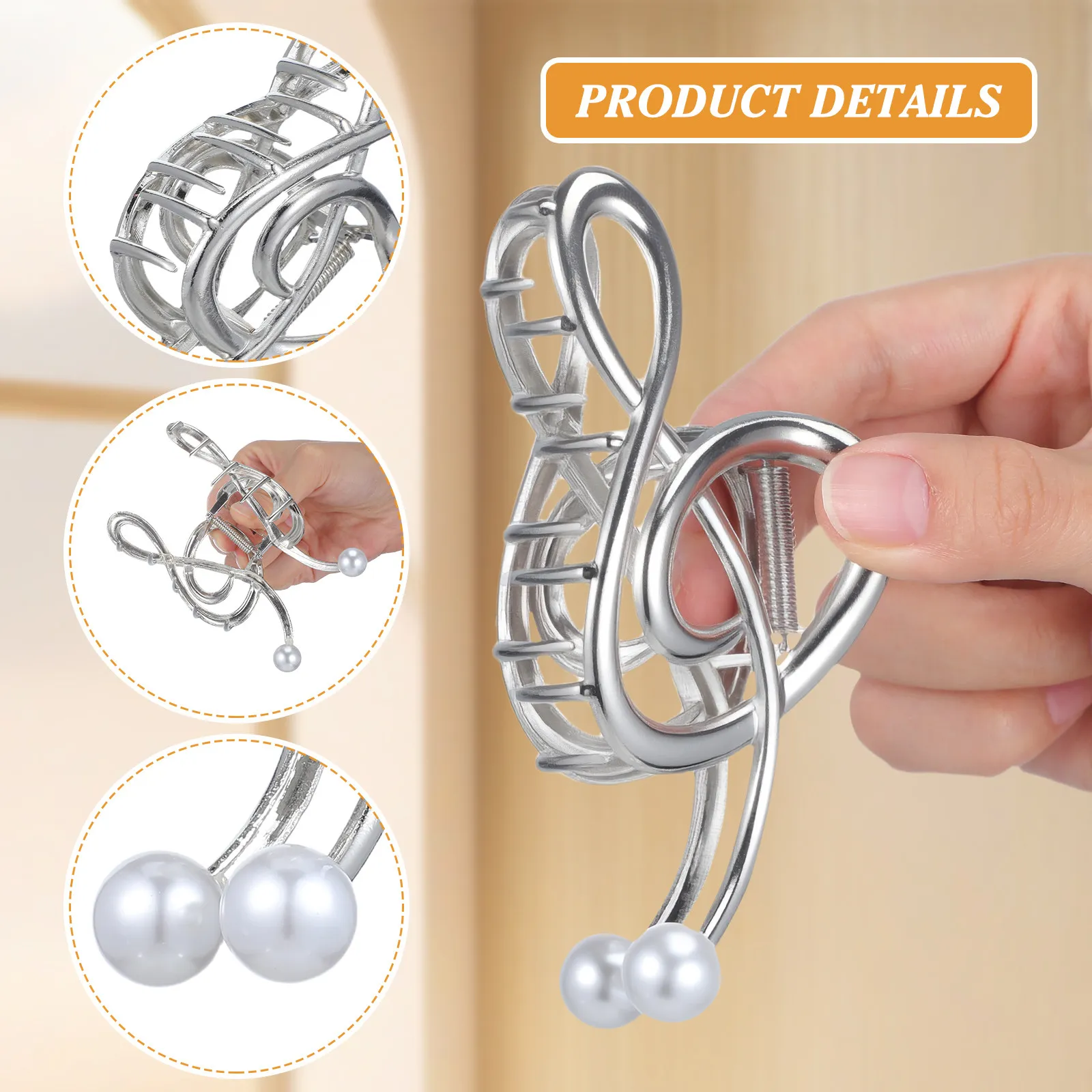 

Заколка-крабик с жемчугом в виде ноты, женская заколка для волос, металлическая заколка-крабик для волос