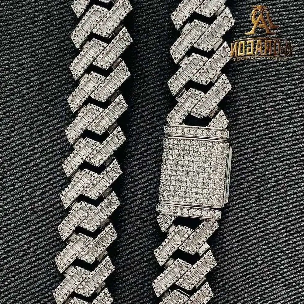 

18mm Baguette Moissanite Diamond Personalised Name Miami Cuban Chain Necklace